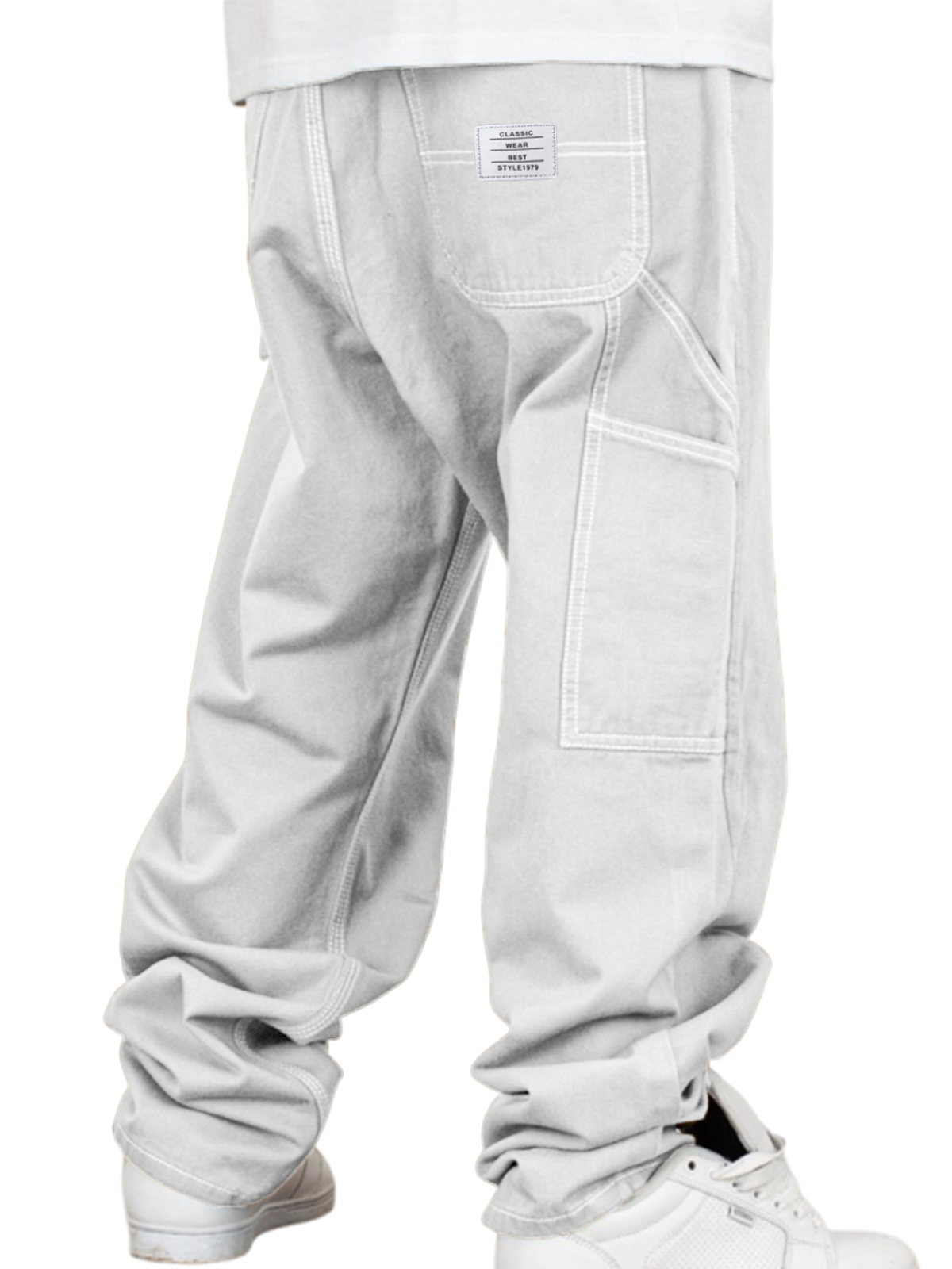 Men's Vintage Workwear Multi-pocket Casual Twill Cotton Trousers with Embroidered Label