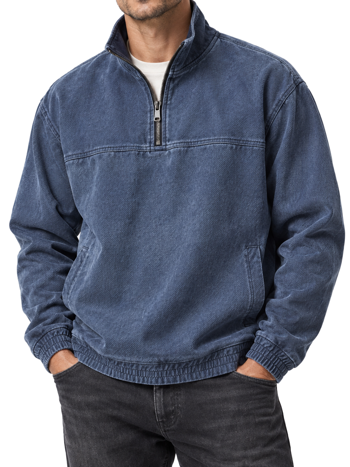 Men's Utility Style Quarter Zip Stand Collar Sweatshirt