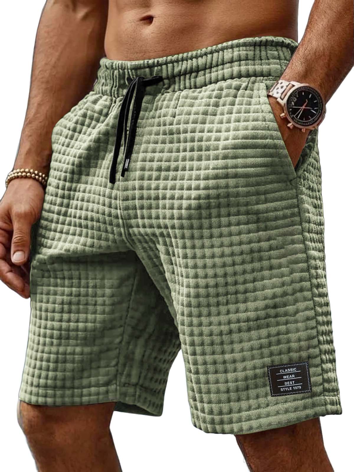 Men's Retro Waffle Embroidered Logo Casual Shorts