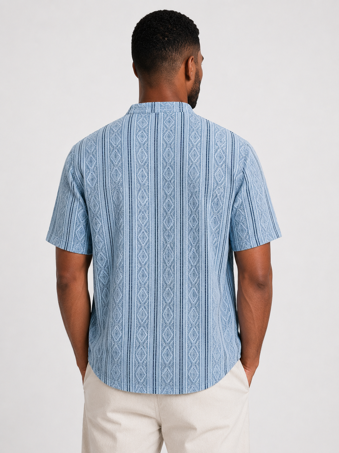 Men's Casual Jacquard Textured Breathable Short Sleeve Henley Shirt