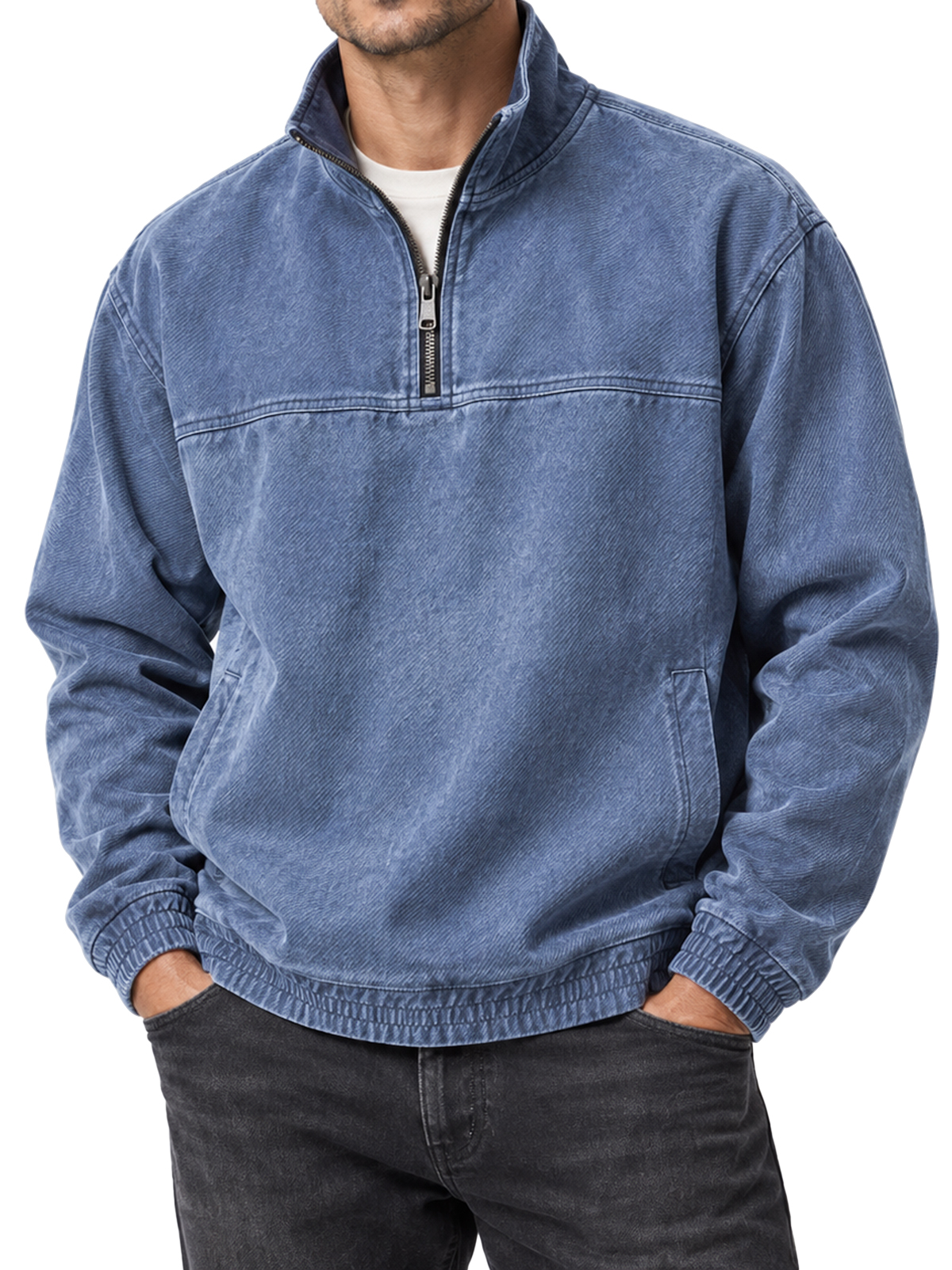 Men's Utility Style Quarter Zip Stand Collar Sweatshirt