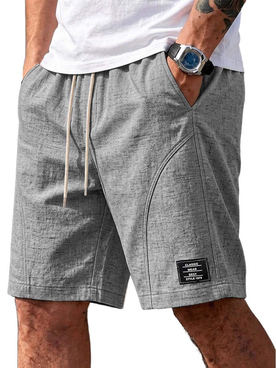 Men's Comfortable Cotton-Linen Casual Shorts with Embroidered Logo
