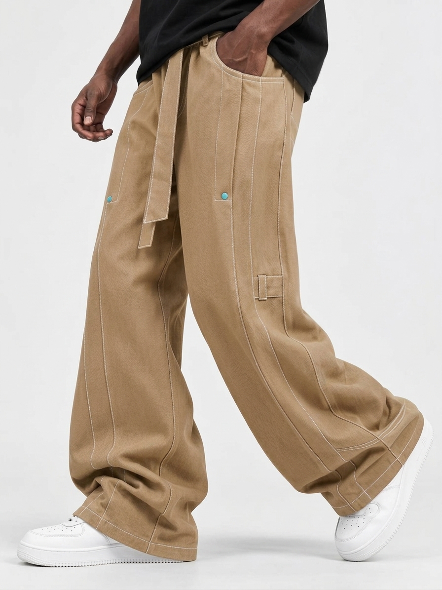 Men's Casual Pants with a Lazy Aesthetic and Line Lengthening Visuals