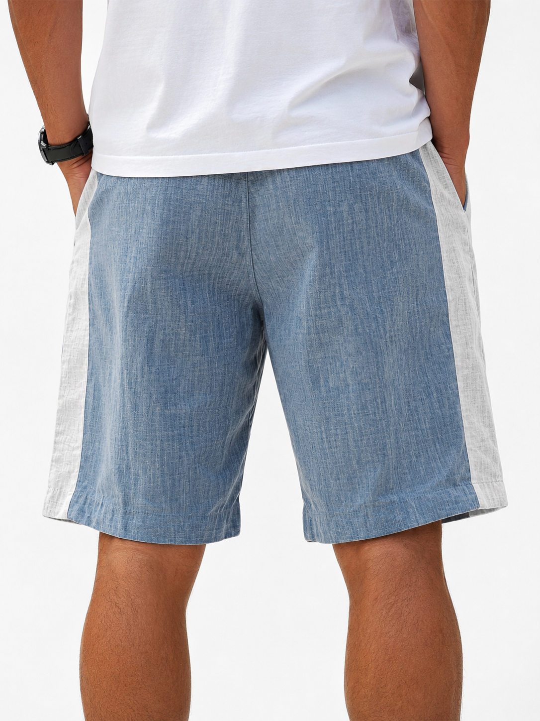 Men's Casual Breathable Linen Embroidered Logo Loose Fitting Vacation Color Blocked Shorts