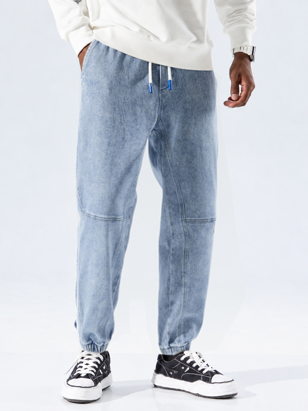 Men's 100% Cotton Vintage-Washed Distressed Multi-Pocket Loose-Fit Cuffed Casual Pants