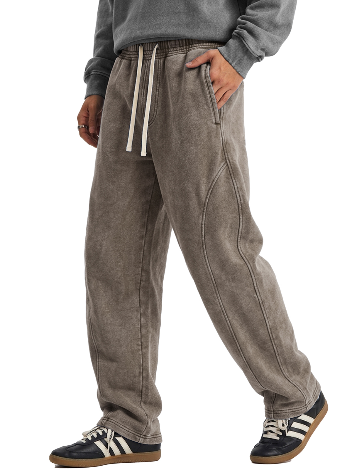100% Cotton Vintage-Washed Distressed Curved-Seam Pants