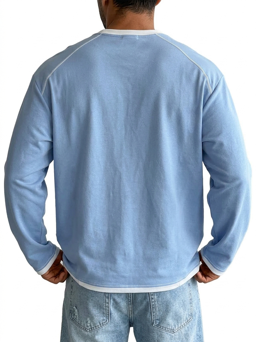 Casual Color Block Crew Neck Long Sleeve T-shirts
