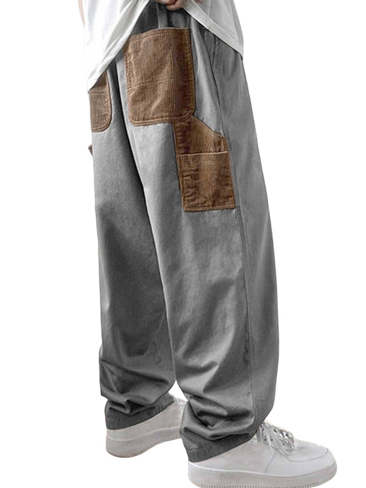 Men's Stylish Patchwork Carpenter Corduroy Vintage Pants with Multiple Pockets