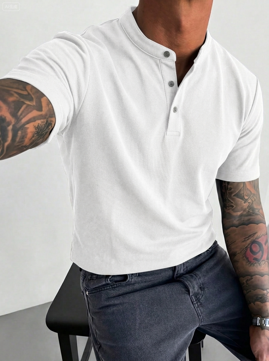 Men's Casual Short-Sleeve Henley Shirt