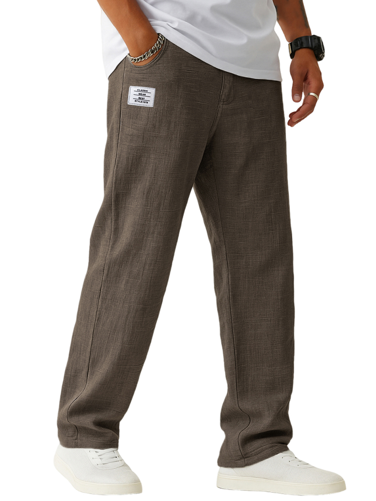 Men's Breathable Linen Casual Daily Pants with Embroidered Label