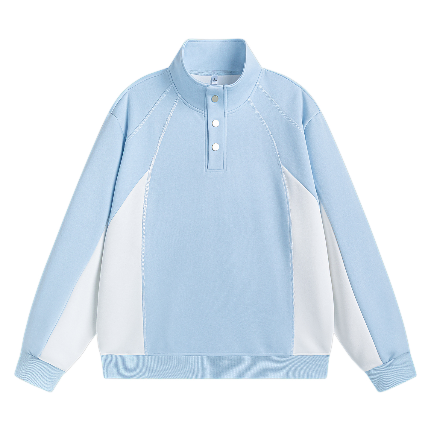 Unisex Color Block Half High Neck Loose Casual Long Sleeve Sweatshirt