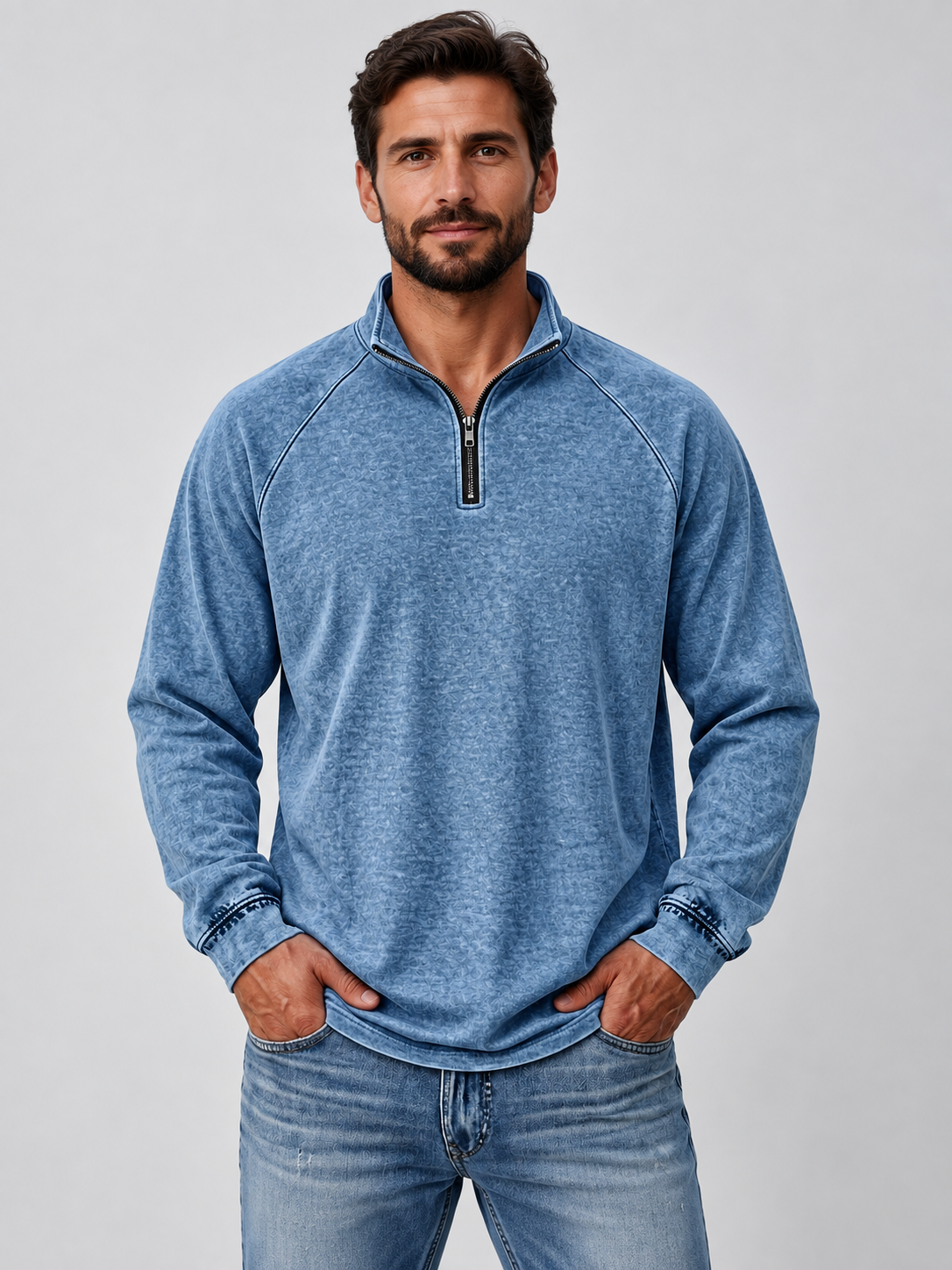 100% Cotton Vintage Washed Quarter Zip Pullover