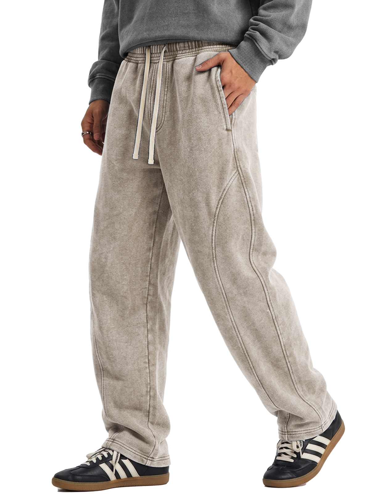 100% Cotton Vintage-Washed Distressed Curved-Seam Pants