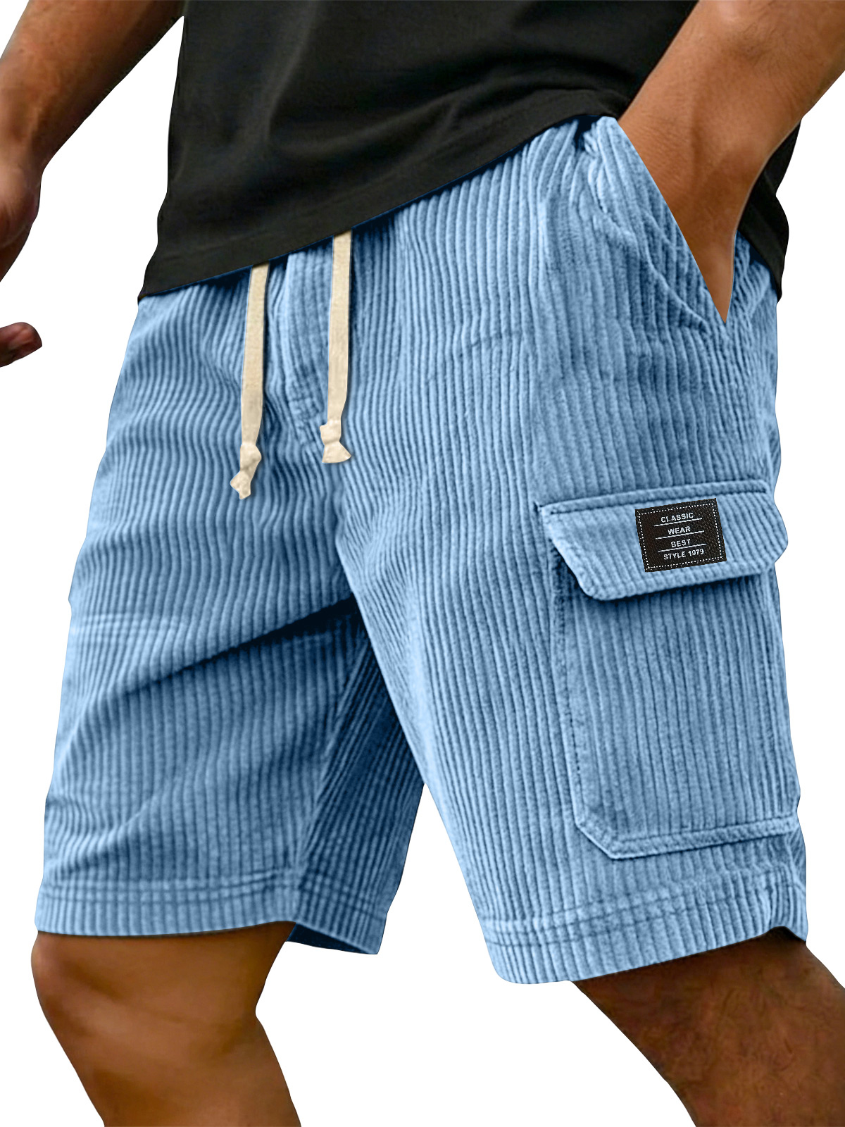 Men's Retro Embroidered Logo Corduroy Multi Pocket Cargo Shorts