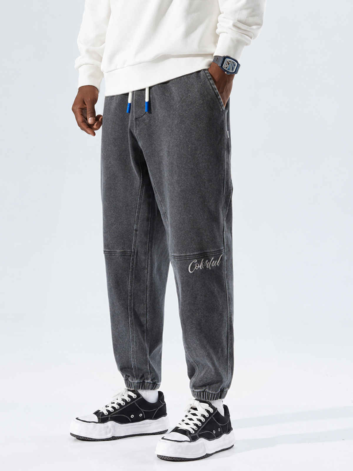 Men's 100% Cotton Vintage-Washed Distressed Multi-Pocket Loose-Fit Cuffed Casual Pants