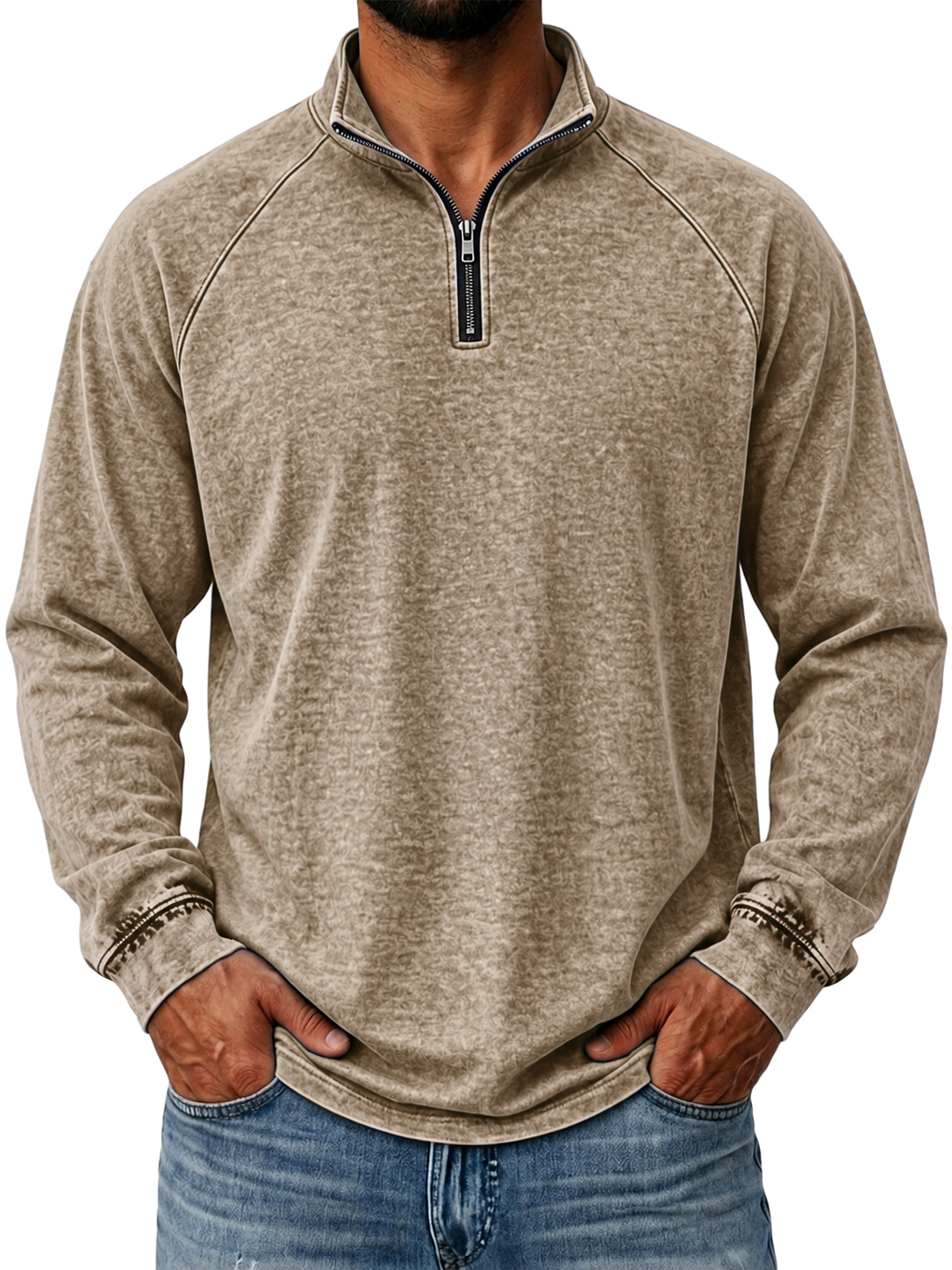 100% Cotton Vintage Washed Quarter Zip Pullover