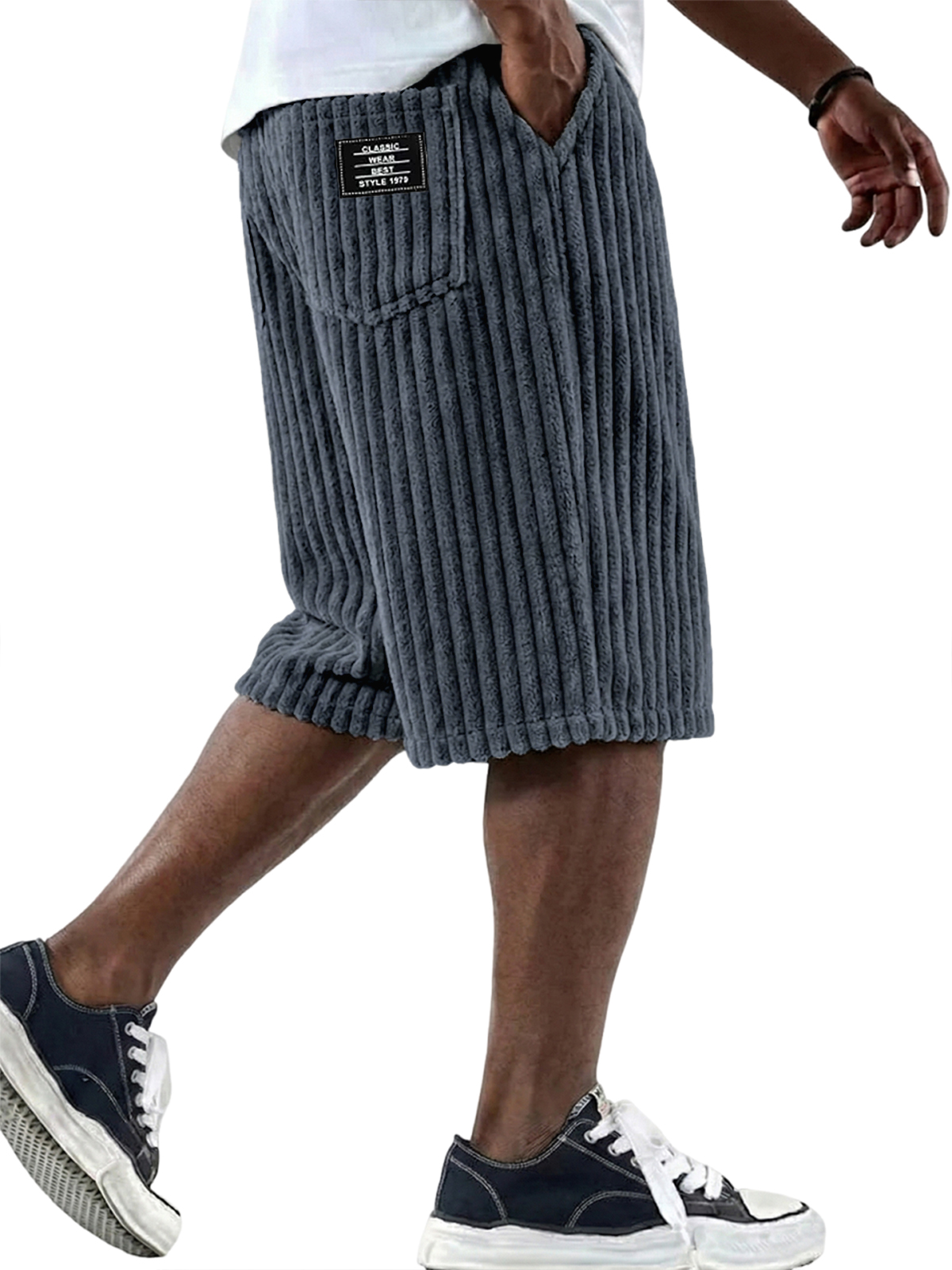 Stylish Corduroy Comfort Shorts with Embroidery Design