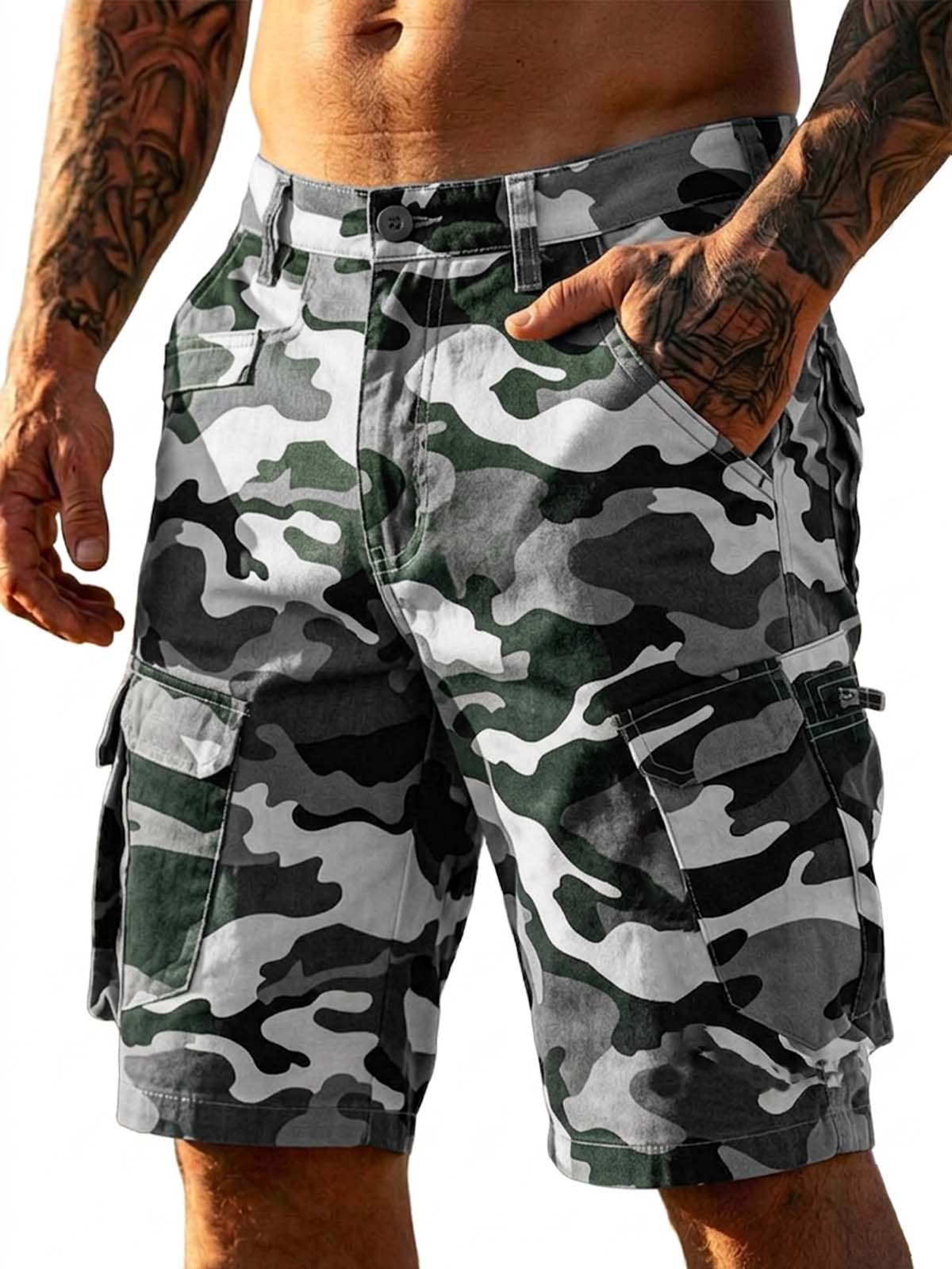 100% Cotton Camouflage Basic Multi-Pocket Cargo Shorts