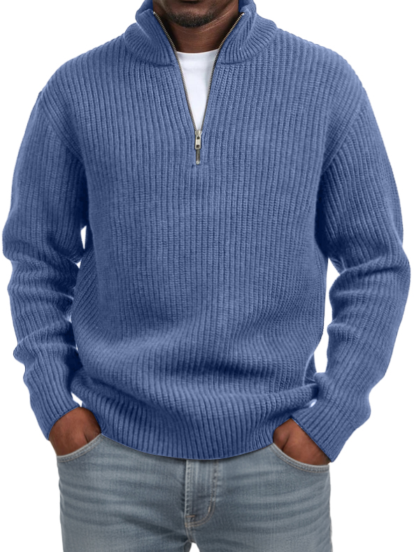 Men's Casual Simple Quarter Zip Stand Collar Sweater