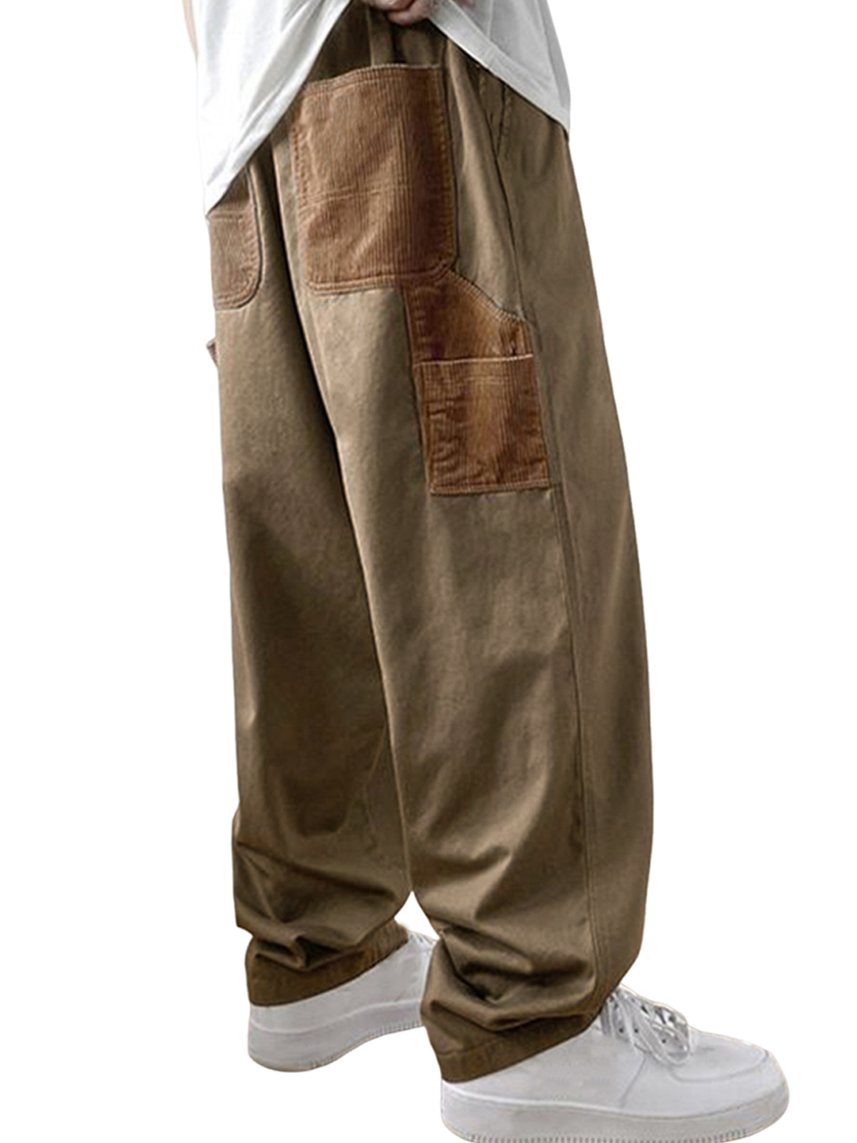 Men's Stylish Patchwork Carpenter Corduroy Vintage Pants with Multiple Pockets