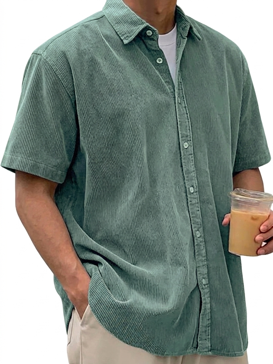 Men's Retro Corduroy Casual Short Sleeve Shirt