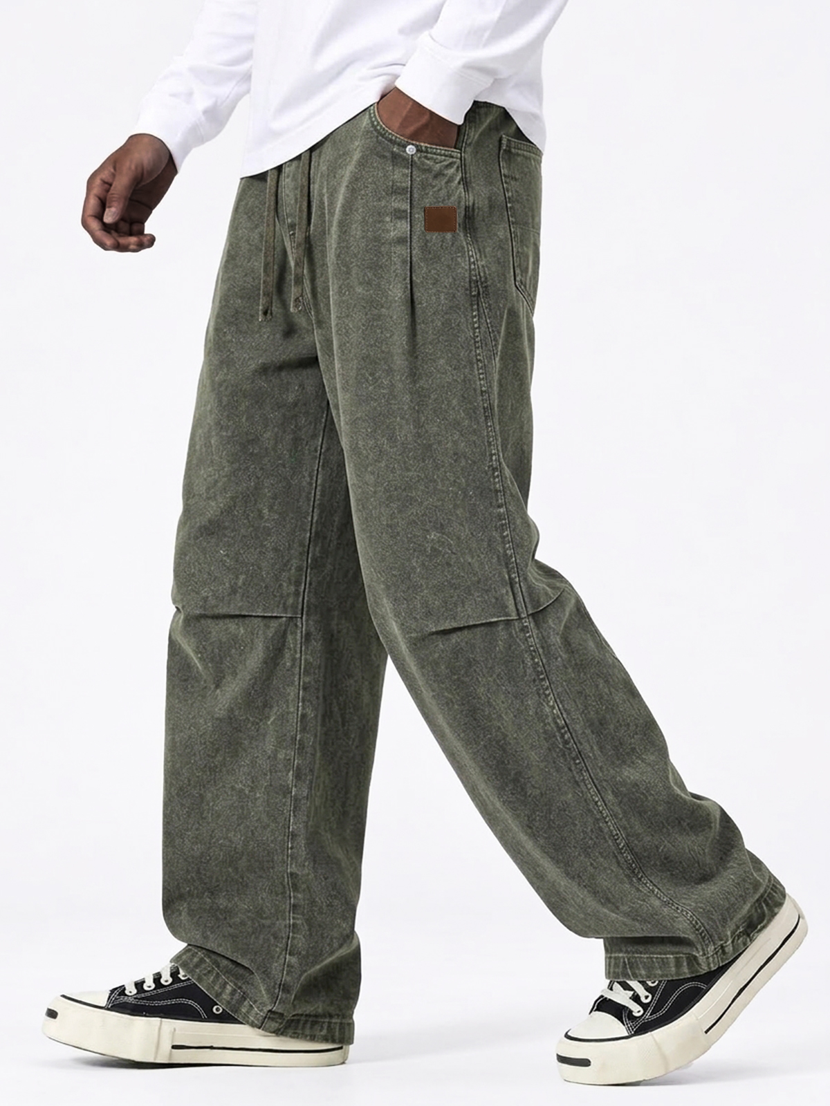 Men's 100% Cotton Washed Distressed Work Straight Leg Pants