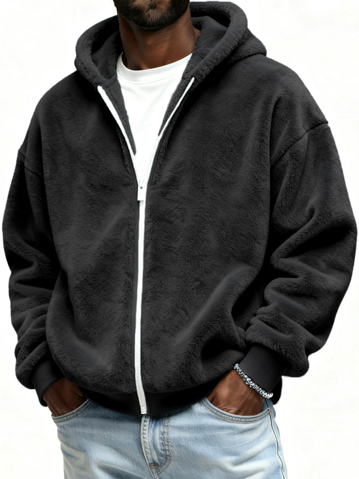 Double-faced Fleece Warm Jacket Loose Hooded Coat