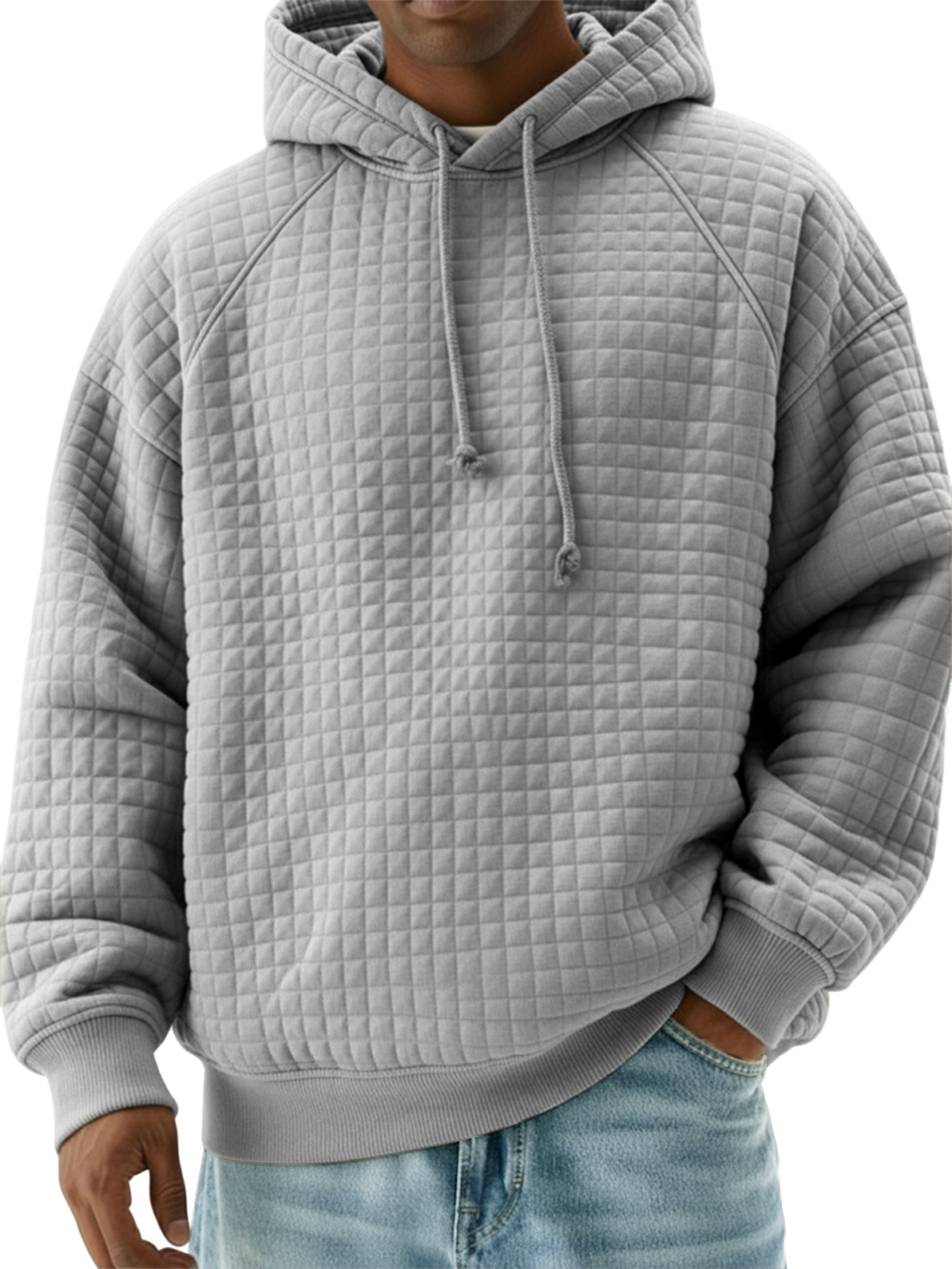 Men's Stylish Quilted Waffle Raglan Sleeve Pullover Sweatshirt