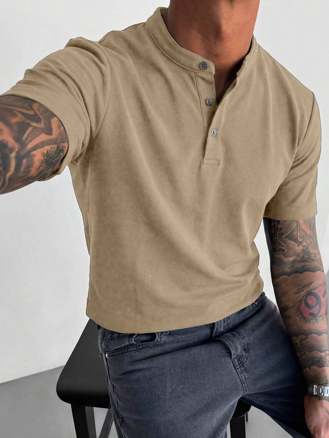 Men's Casual Short-Sleeve Henley Shirt