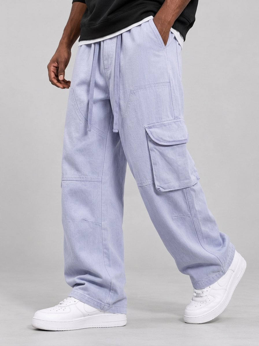 Men's 100% Cotton Washed and Distressed Autumn Cargo Pants