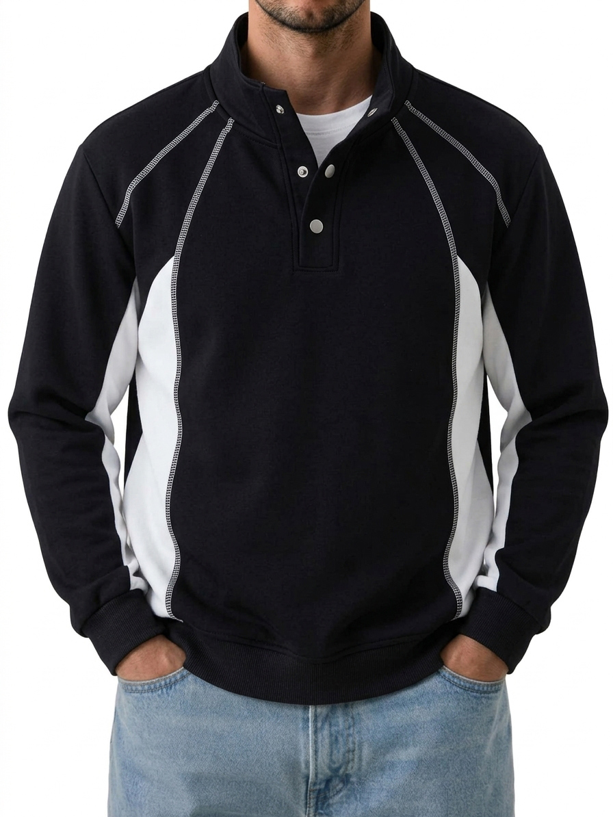 Unisex Color Block Half High Neck Loose Casual Long Sleeve Sweatshirt