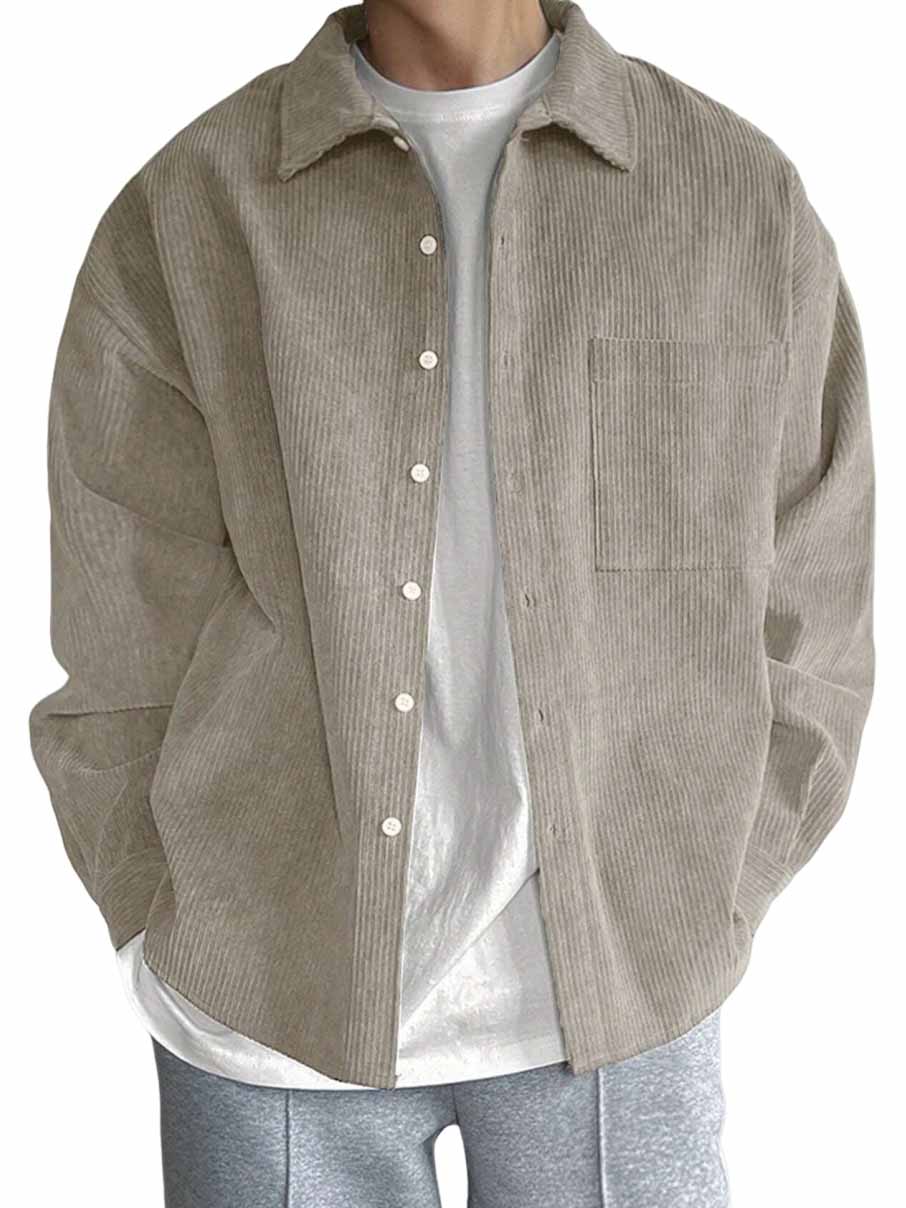 Men's Casual Fashion Pocket Corduroy Fabric Long Sleeve Shirt