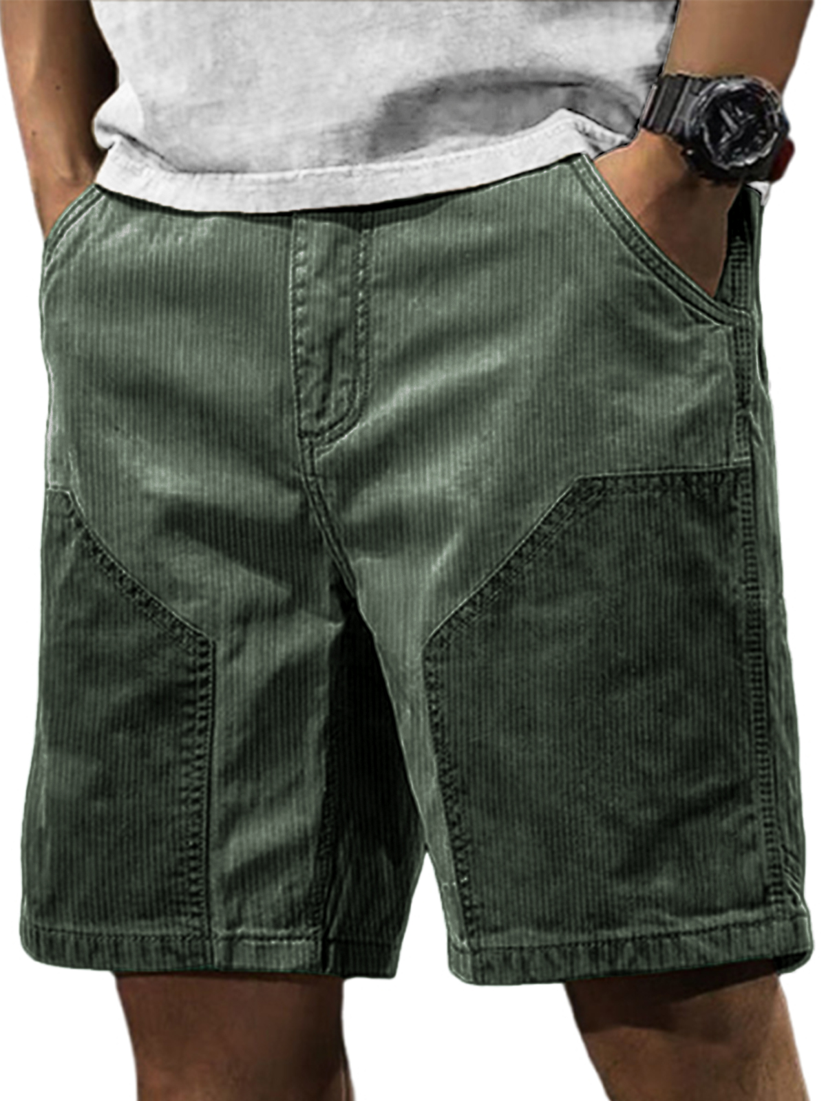 Men's Stylish Retro Corduroy Contrasting Casual Loose Cargo Shorts