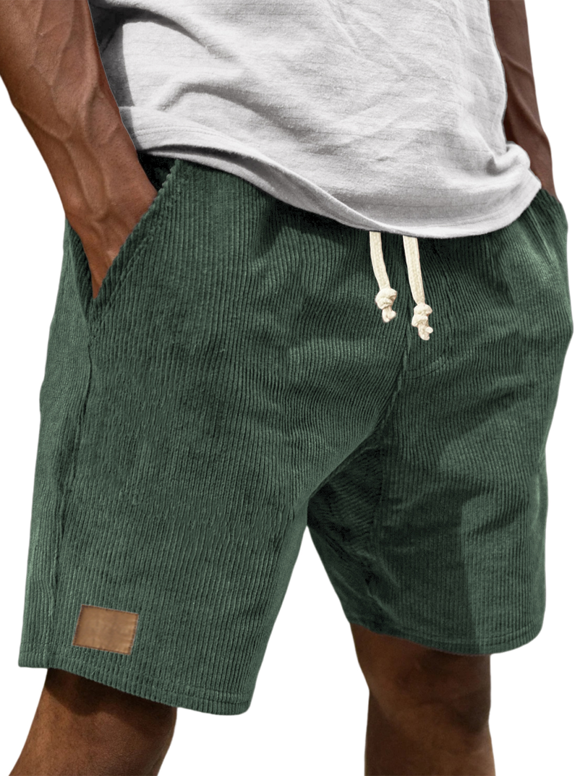 Men's Vintage Embroidered Logo Corduroy Stylish And Loose Casual Everyday Lace-Up Shorts