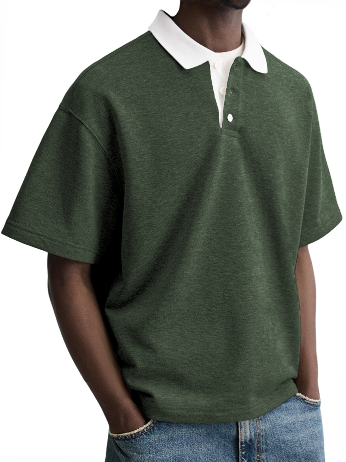 Men's Contrast Collar Everyday Piqué Cotton Casual Button-down Lapel Short-sleeved POLO Shirt