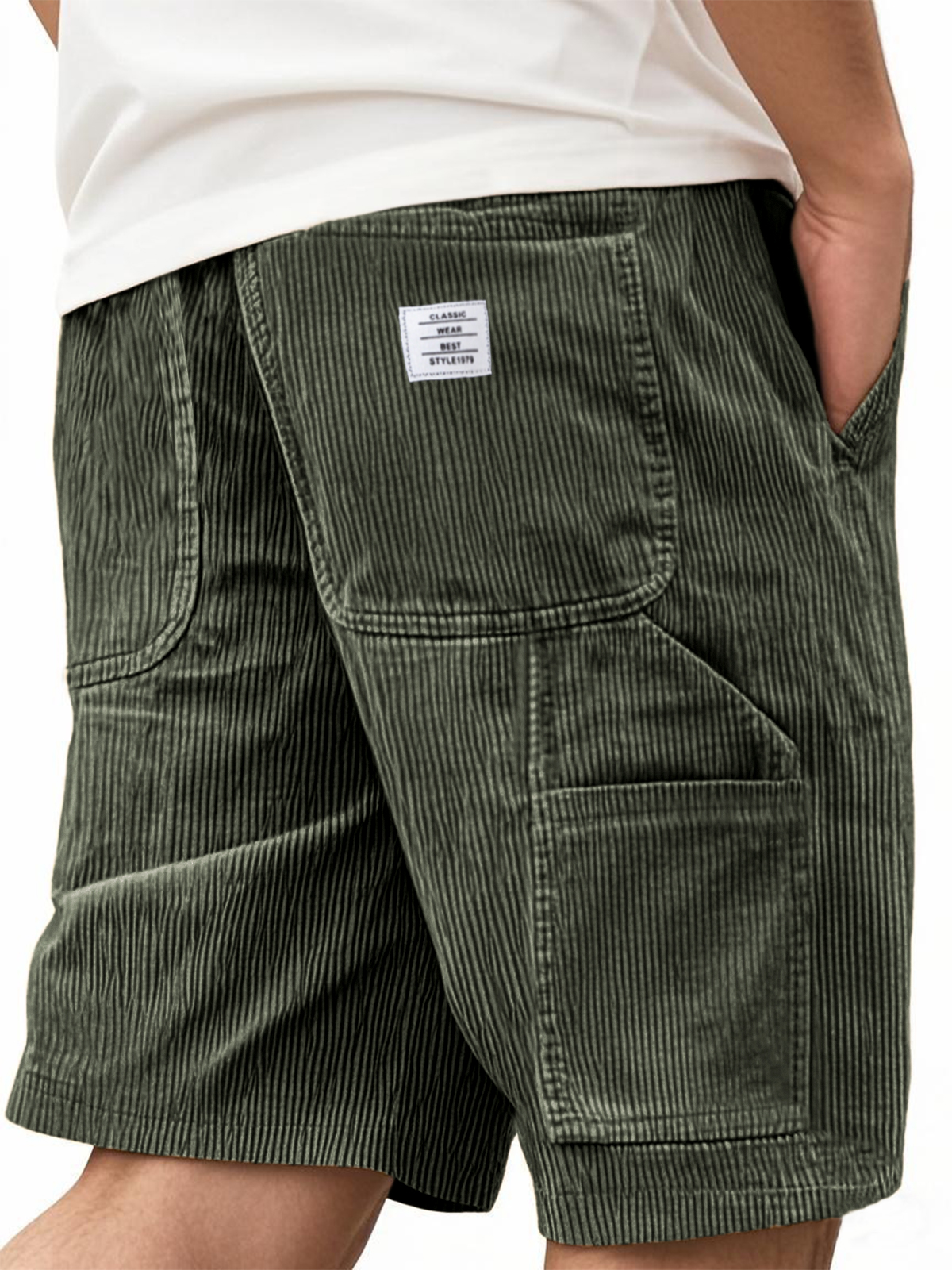 Men's Cargo Practical Multi-Pocket Corduroy With Embroidered Logo Stylish Loose Everyday Shorts