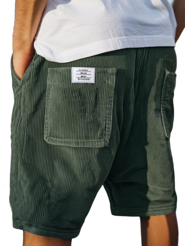Men's Stylish Multi-pocket Vintage Corduroy Simple Embroidered Logo Casual Loose Shorts
