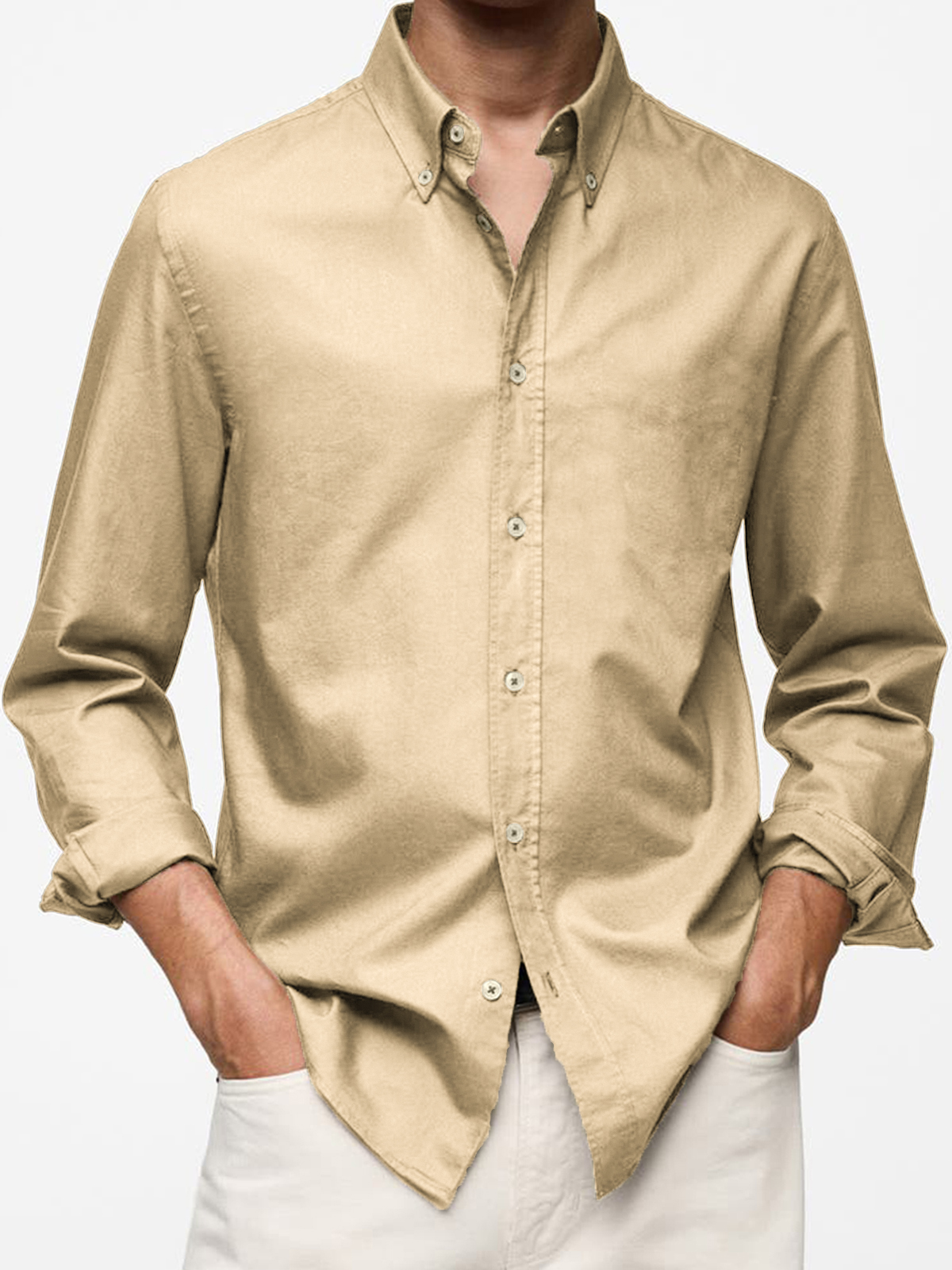 Men's Vintage Cotton Basic Casual Long Sleeve Everyday Lapel Button Shirt