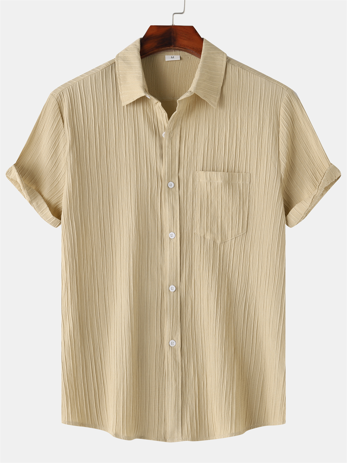 Men's Striped Texture Cotton And Linen Simple Casual Pocket Short-sleeved Shirt
