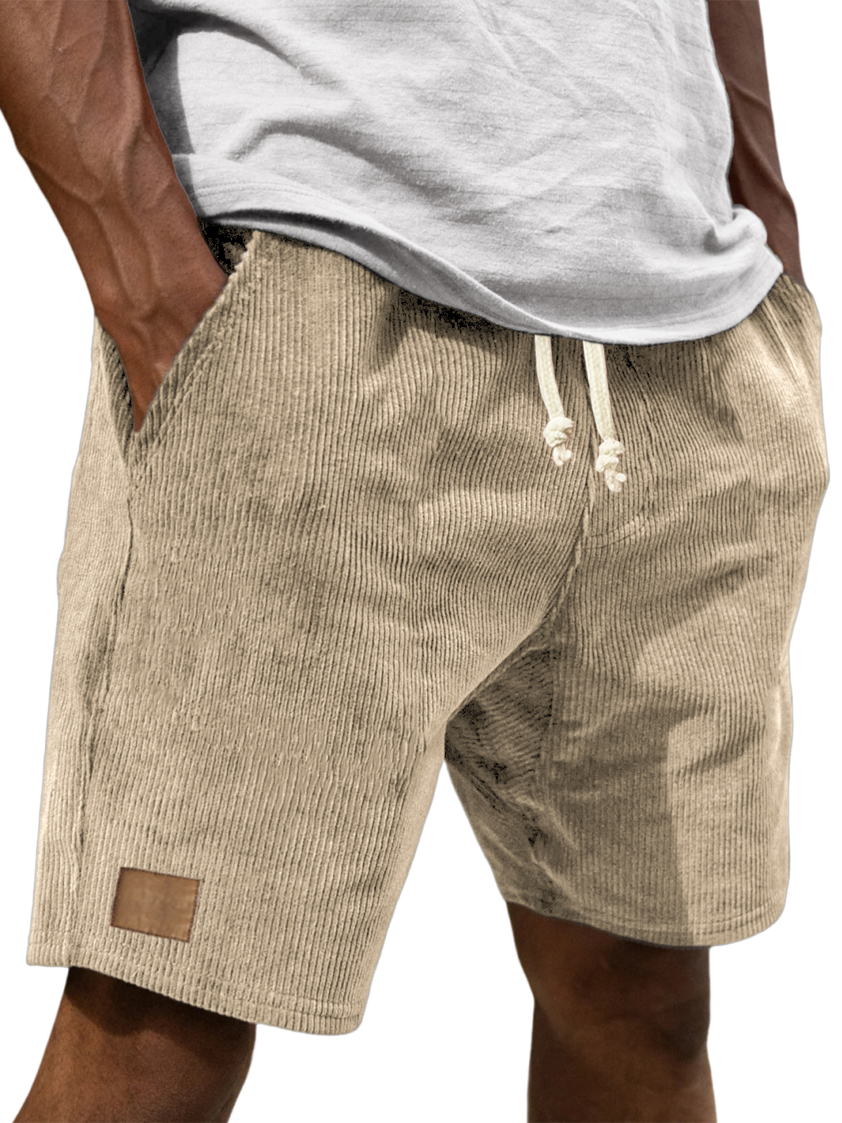 Men's Vintage Embroidered Logo Corduroy Stylish And Loose Casual Everyday Lace-Up Shorts