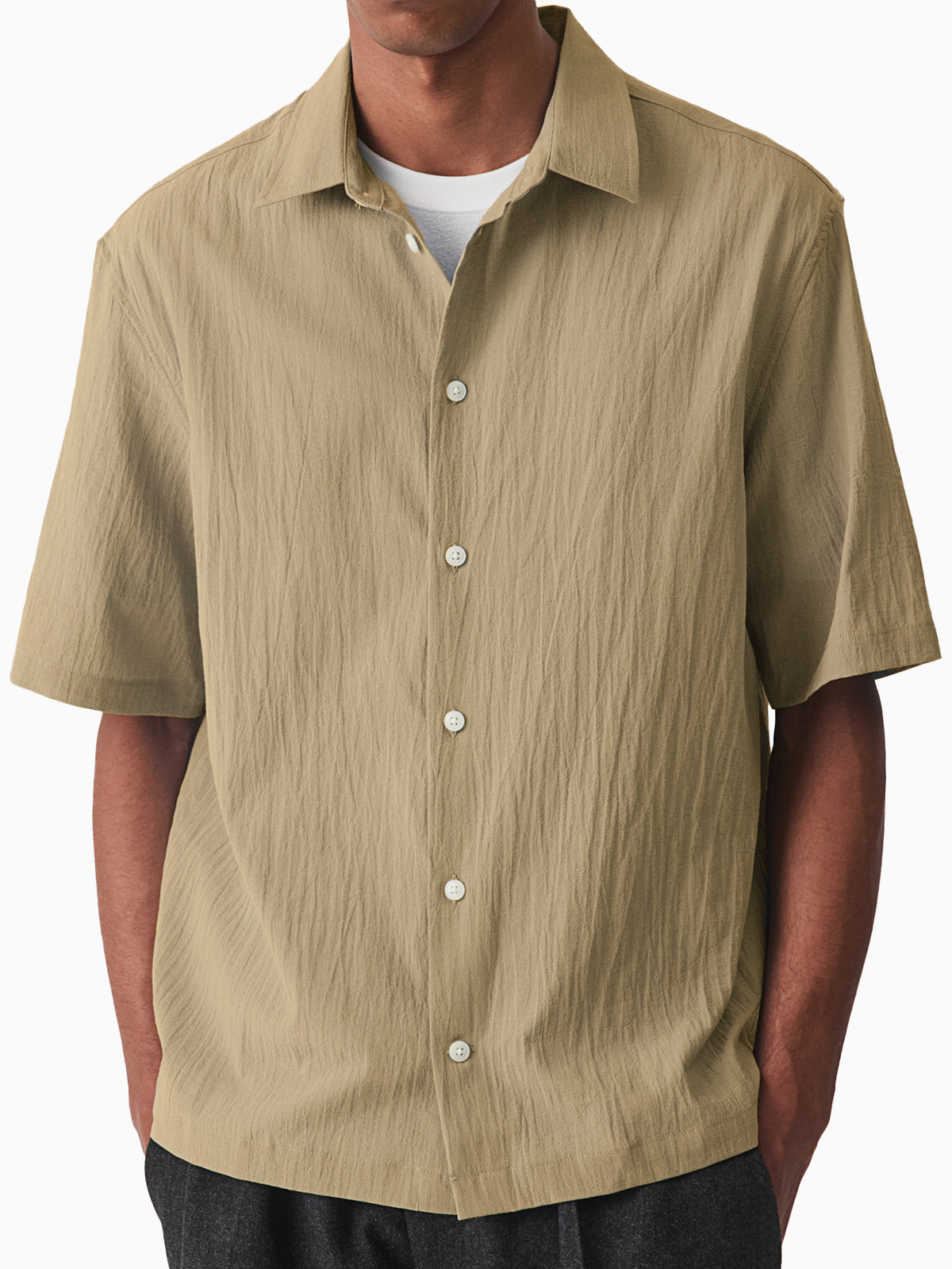 Men's Comfortable Pleated Casual Short-sleeved Basic Shirt