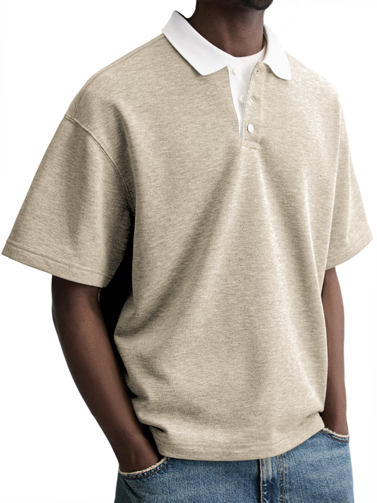 Men's Contrast Collar Everyday Piqué Cotton Casual Button-down Lapel Short-sleeved POLO Shirt