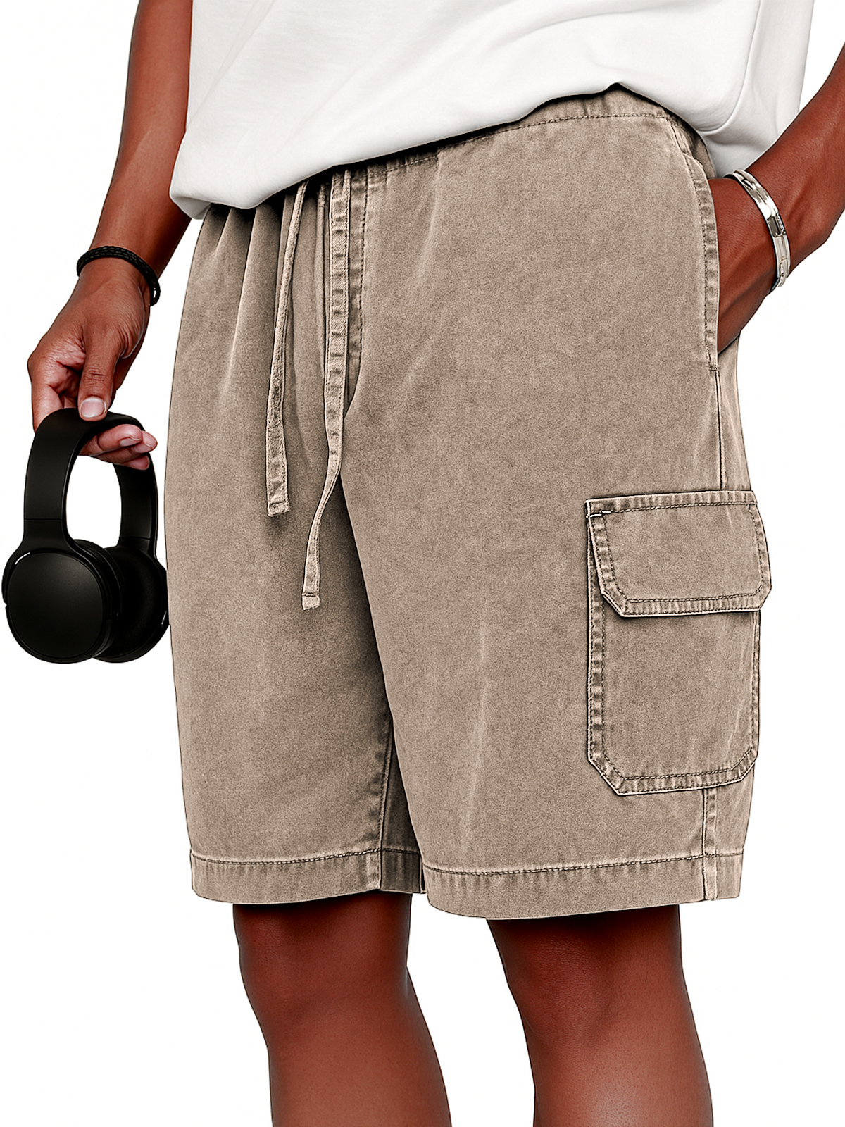 Men's Stylish Vintage Dyed Cargo Lace Up Practical Pockets Casual  Shorts