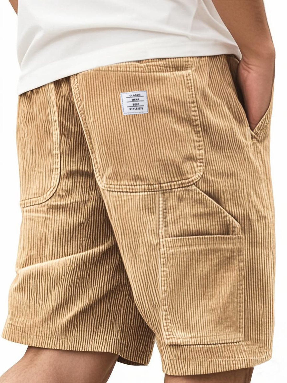 Men's Cargo Practical Multi-Pocket Corduroy With Embroidered Logo Stylish Loose Everyday Shorts