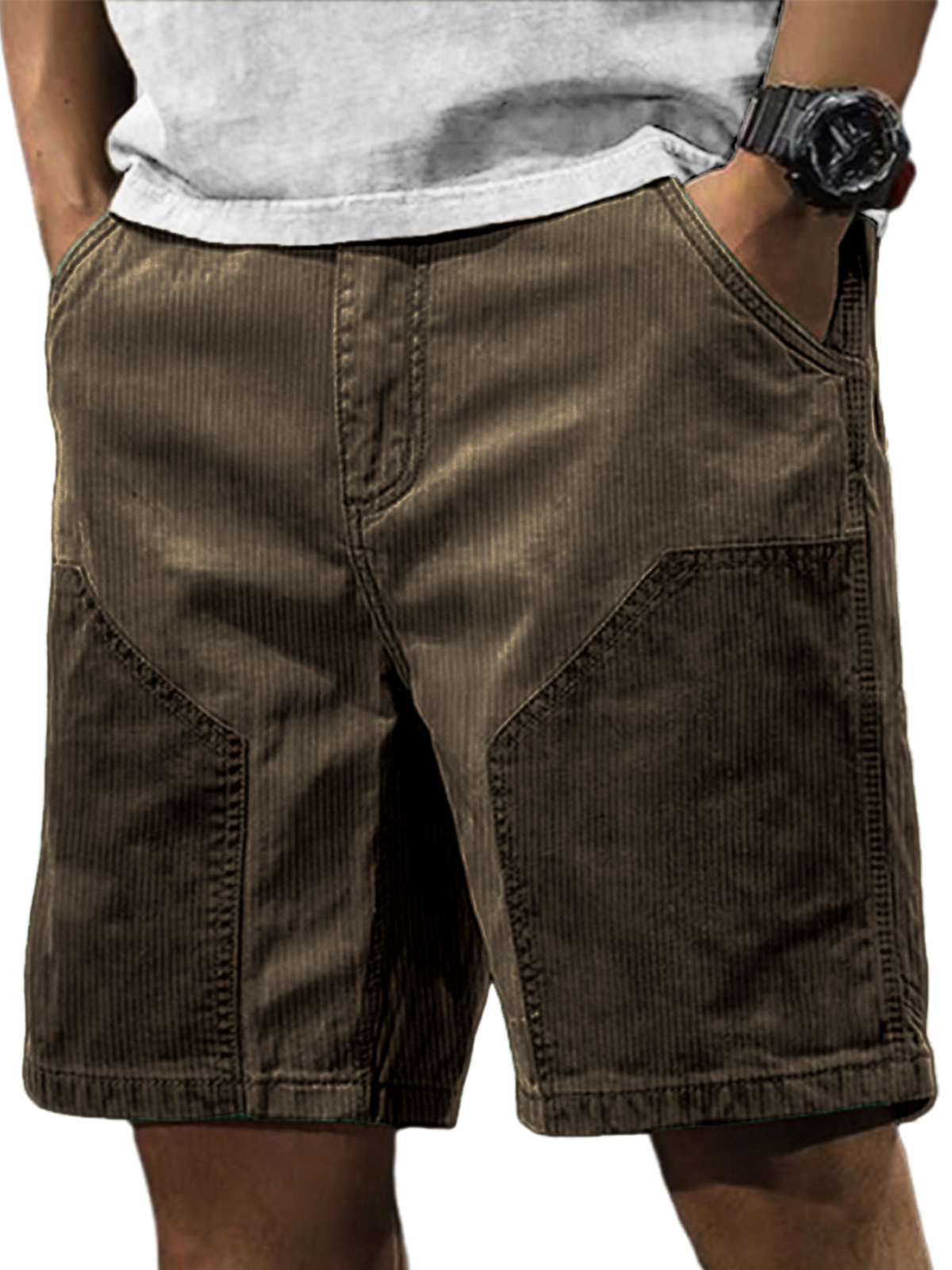 Men's Stylish Retro Corduroy Contrasting Casual Loose Cargo Shorts