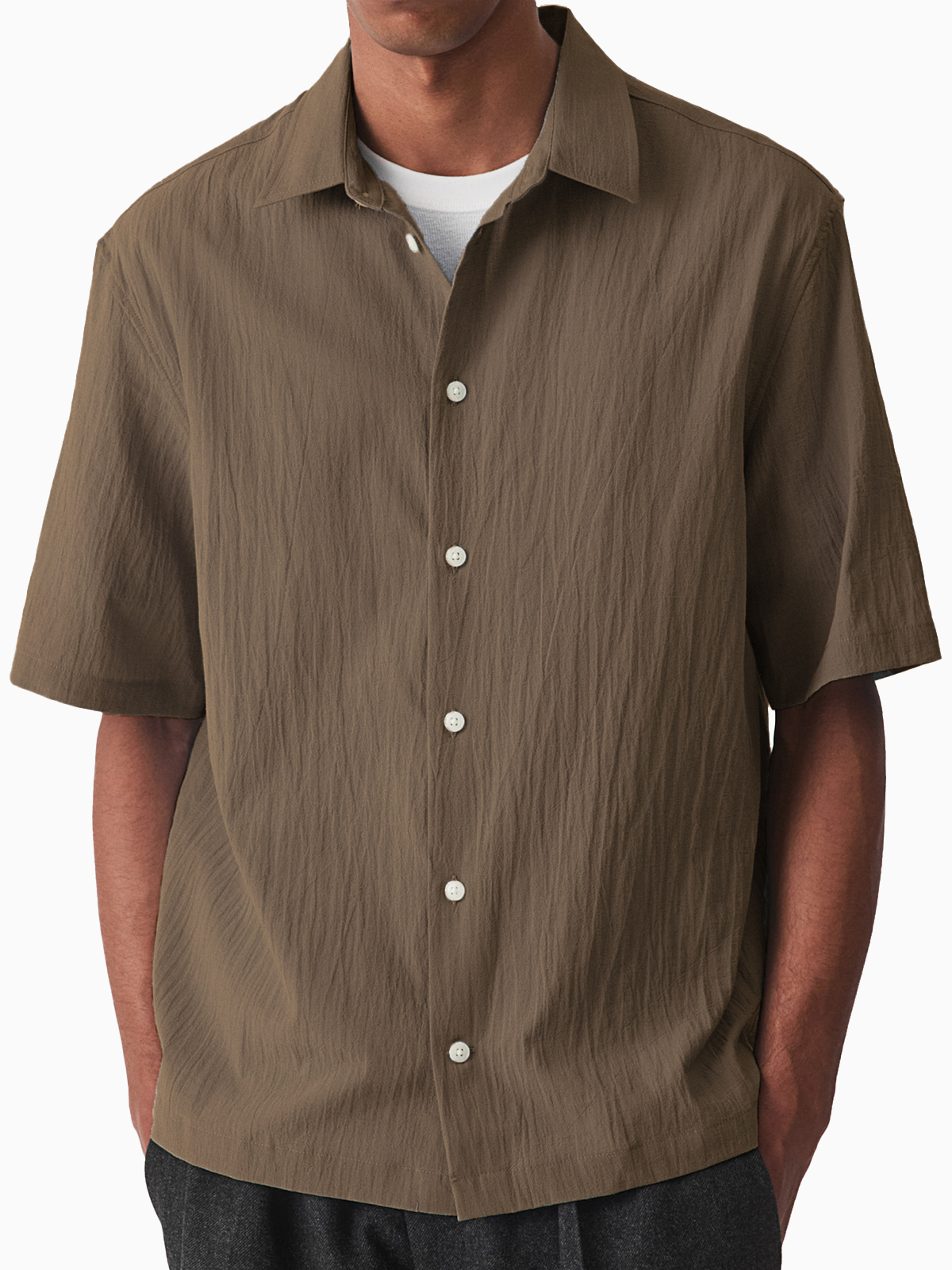 Men's Comfortable Pleated Casual Short-sleeved Basic Shirt