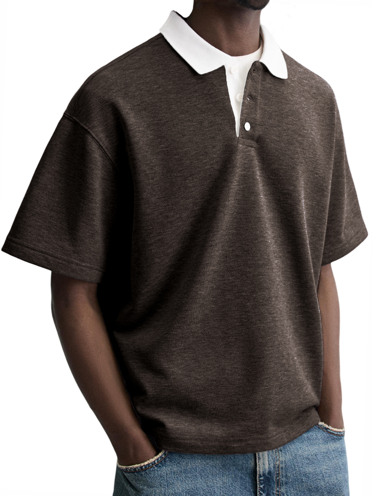 Men's Contrast Collar Everyday Piqué Cotton Casual Button-down Lapel Short-sleeved POLO Shirt
