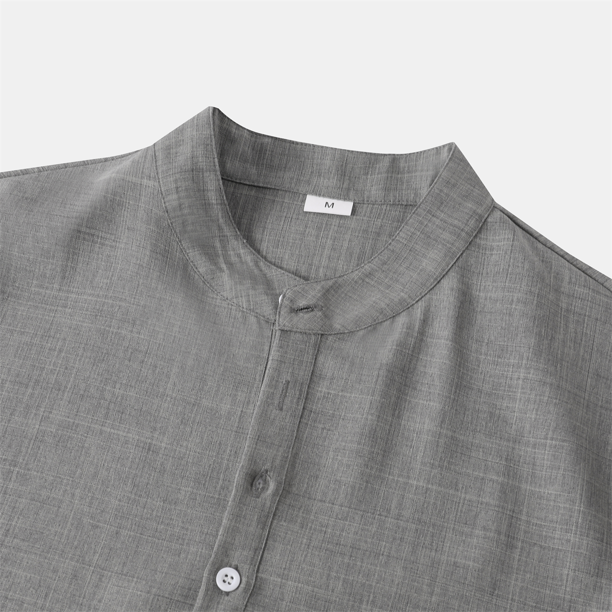 Men's Cotton And Linen Stand Collar Basic Casual Short-sleeved Shirt