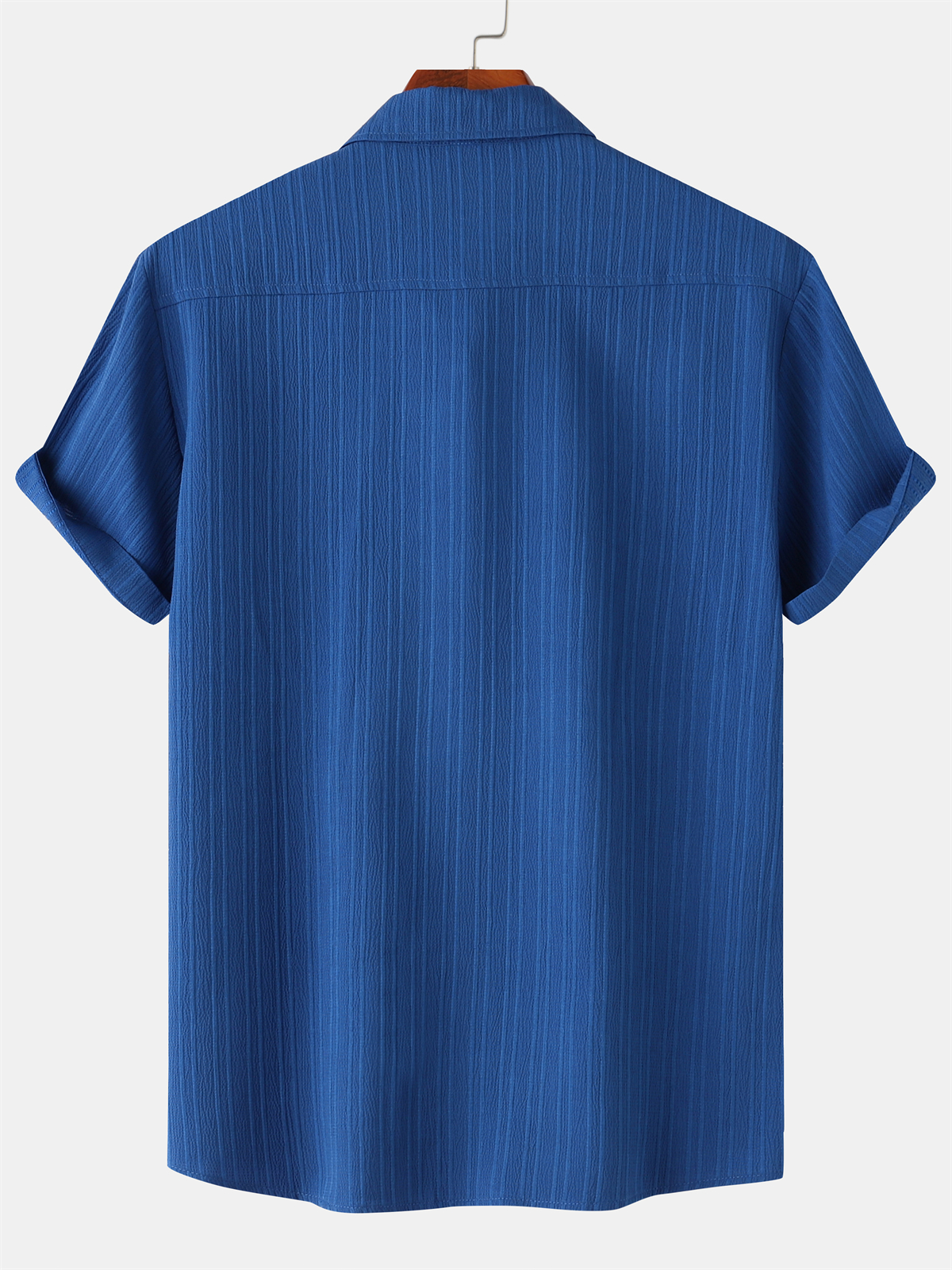 Men's Striped Texture Cotton And Linen Simple Casual Pocket Short-sleeved Shirt