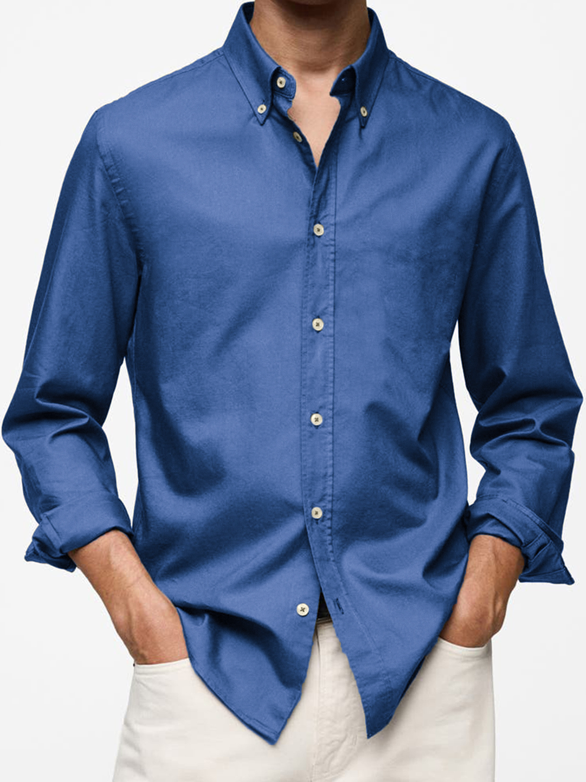 Men's Vintage Cotton Basic Casual Long Sleeve Everyday Lapel Button Shirt